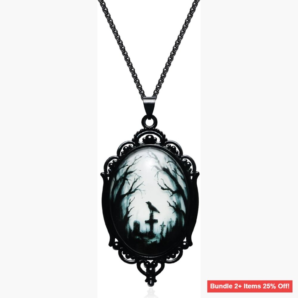 Stainless Steel Raven Cross Pendant Necklace with 2 Chain Styles